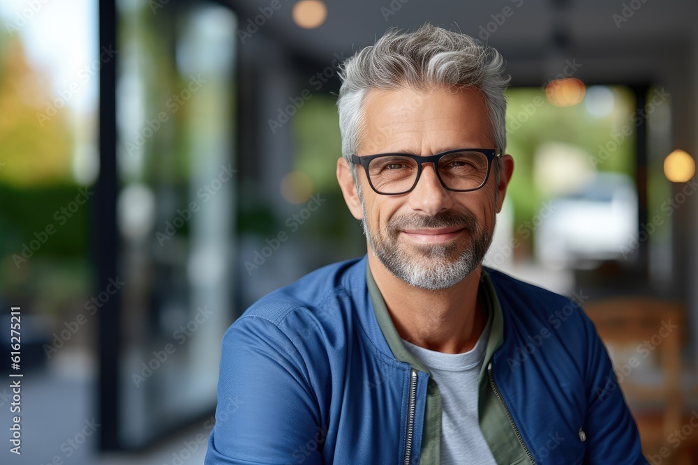 Smiling bearded attractive man looking at the camera Smiling bearded attractive man looking at the camera