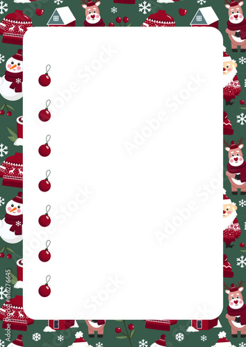 Style note organizer, check list, to do list with christmas pattern. Printable christmas checklist. Scrapbook, diary, page notebook, daily planner. Stationery for kids 