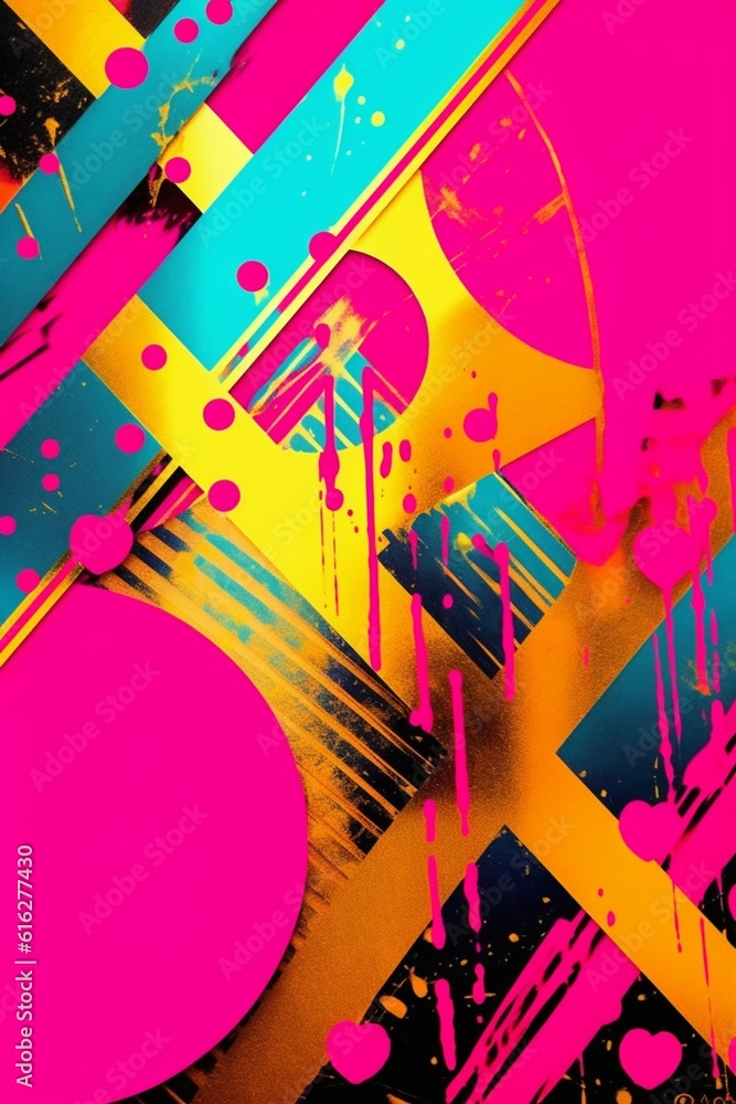 Abstract colorful and fu wallpaper in the style of pop art illustration, magenta and gold, spray-paint based, bright colors. Generative AI. Illustration Abstract colorful and fu wallpaper in the style of pop art illustration, magenta and gold, spray-paint based, bright colors. Generative AI. Illustration