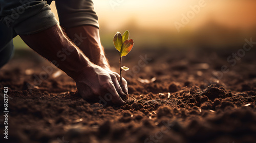 Farmer's hand planting seed in soil, --aspect 16:9