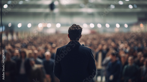 Engaged Audience in a Conference Hall: Captivating Lecture by Male Speaker on Business and Entrepreneurship. Presentation of a teacher Generative AI