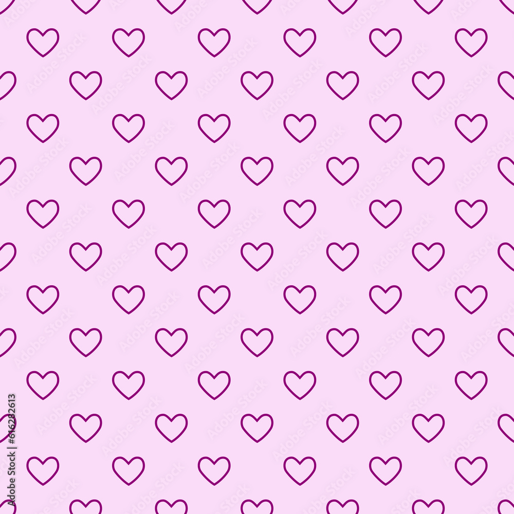 Seamless purple heart pattern background.Simple heart shape seamless pattern in diagonal arrangement. Love and romantic theme background.