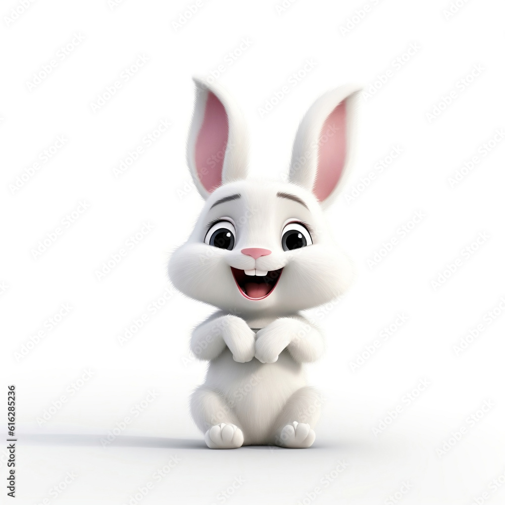 Obraz premium Illustration of a cute white rabbit, hand drawn for the design of seasonal cards, children's publications. Generative AI