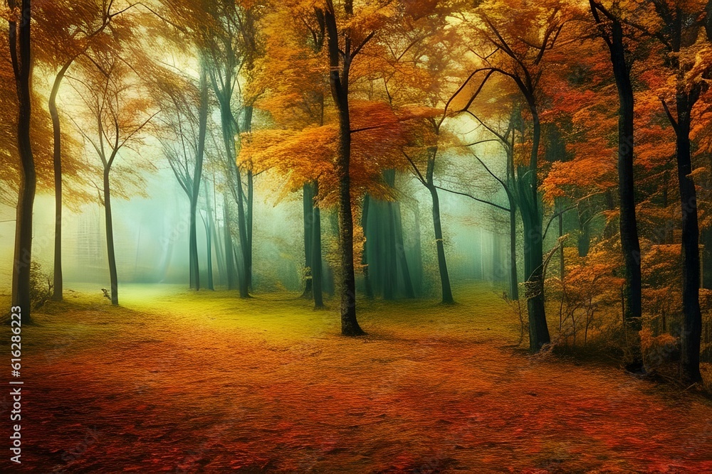 Autumn Forest  Background, Autumn Forest Landscape Background, Nature Background, Landscape Background, Generative AI