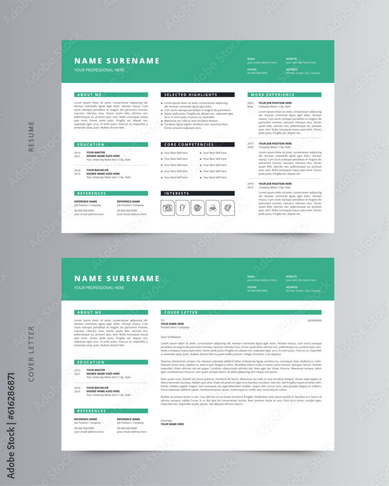 Landscape Resume or CV and Cover Letter Template