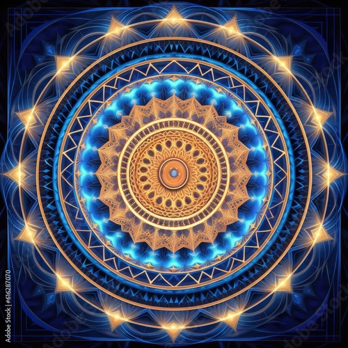 Digital art of an intricate mandala design, composed of intricate patterns and symbols, evoking a sense of spiritual connection and transcendence