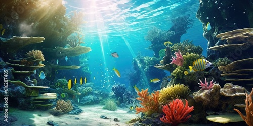 A virtual background showcasing an underwater paradise