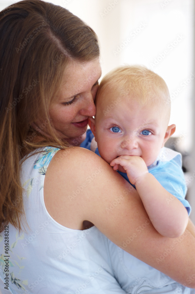 Woman hug baby, bonding and love with growth, development and early childhood, family and care. Young mother, newborn and parenting, happiness and childcare with motherhood, infant and cute kid Woman hug baby, bonding and love with growth, development and early childhood, family and care. Young mother, newborn and parenting, happiness and childcare with motherhood, infant and cute kid