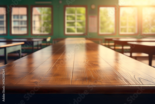 Classroom table with out-of-focus background