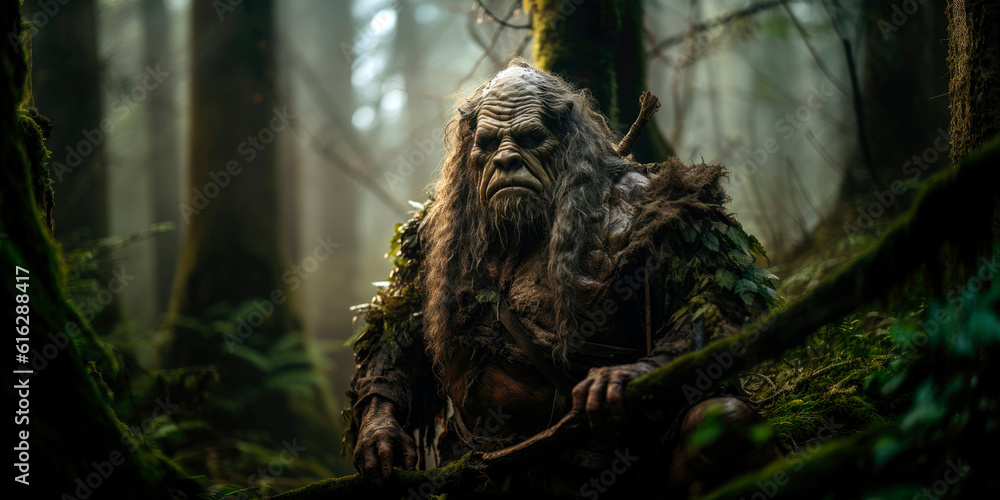 fantasy Ogre in the dark forest, fantasy character, creature concept