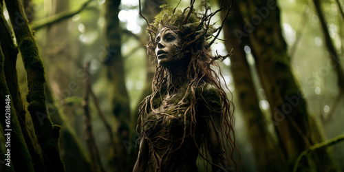 fantasy Dryad in the dark forest, fantasy character, creature concept