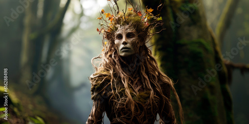 fantasy Dryad in the dark forest, fantasy character, creature concept