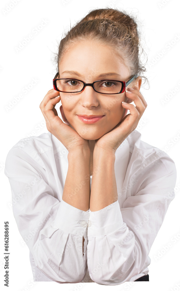 Beautiful young businesswoman head in hands Beautiful young businesswoman head in hands