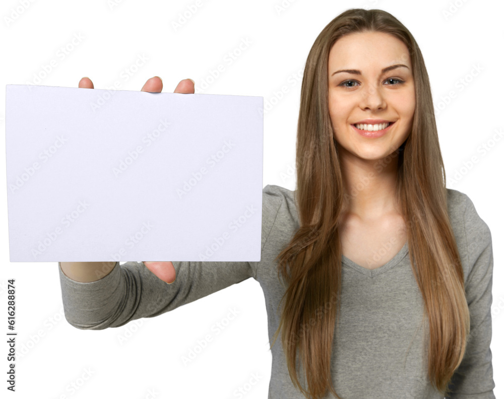 Businesswomen holding a business card Businesswomen holding a business card
