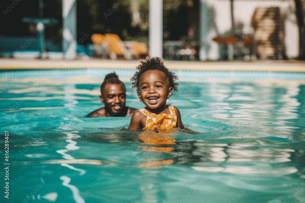 Happy afro american baby playing in swimming pool during summer vacation Happy afro american baby playing in swimming pool during summer vacation