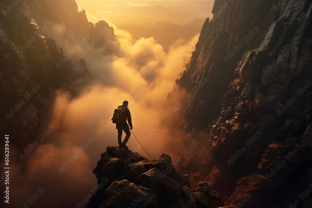 Fototapeta premium An ai generated climber at the summit