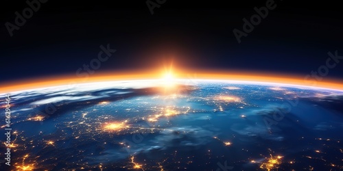 Blue sunrise view of earth from space
