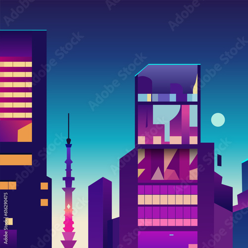 A nigth city on background with purple colors