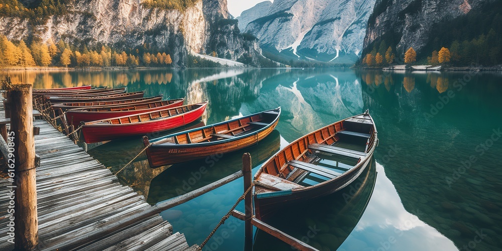 Boats on the Braies Lake