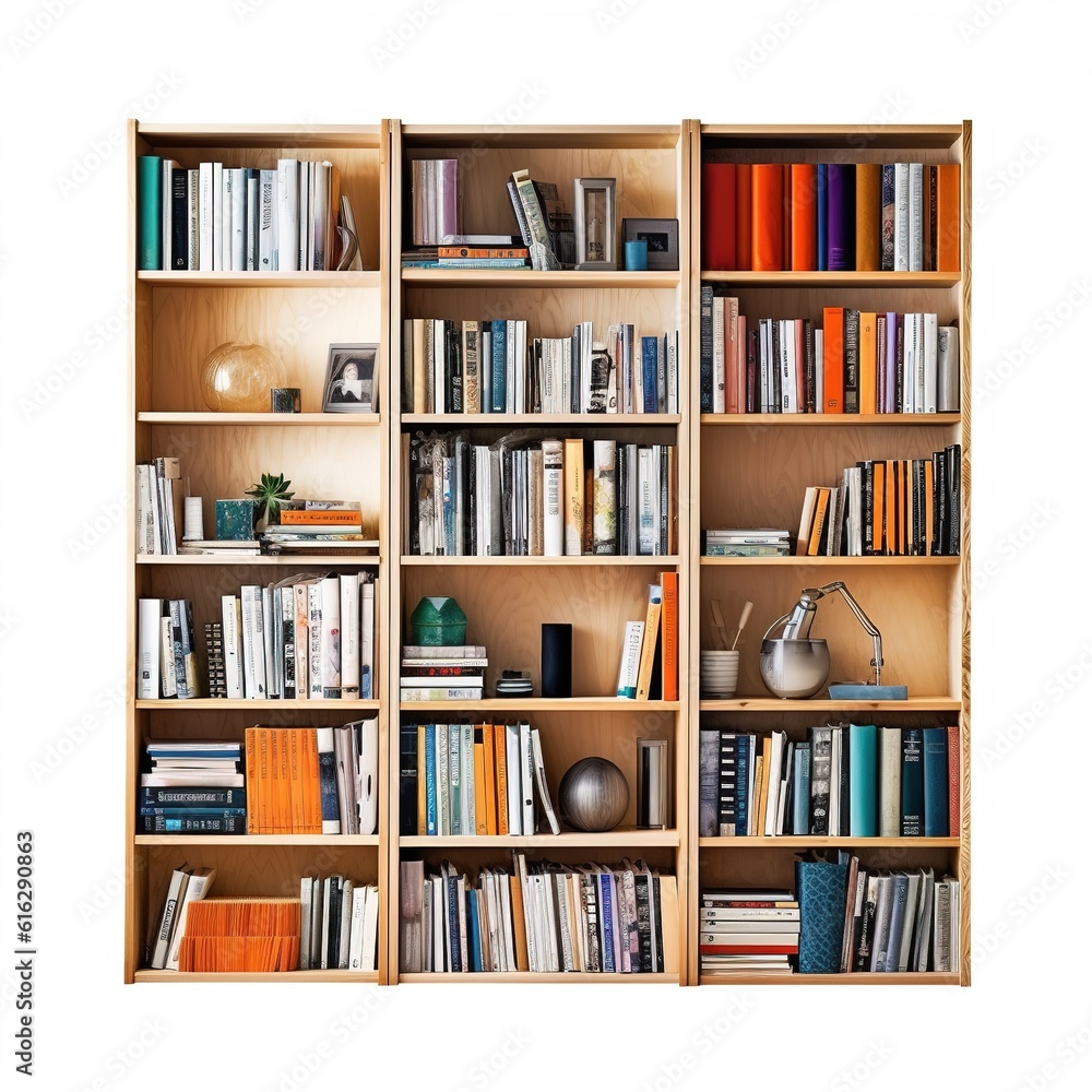 Bookshelf photo on a white background Bookshelf photo on a white background