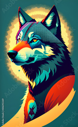 Colorful illustration of wolf as a poster