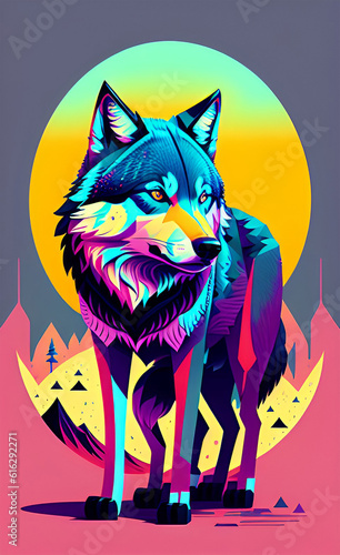 Colorful illustration of wolf as a poster