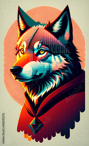 Colorful illustration of wolf as a poster