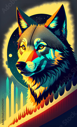 Colorful illustration of wolf as a poster
