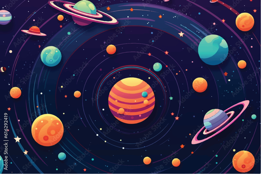 vector illustration of Cute flat style template with Stars in Outer space.