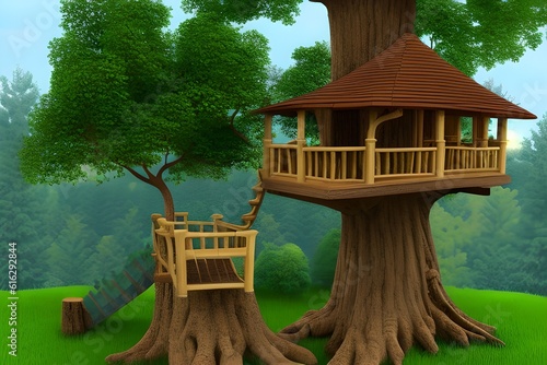 Tree House Background, Forest Landscape Background, Fantasy Background, Landscape Background, Generative AI