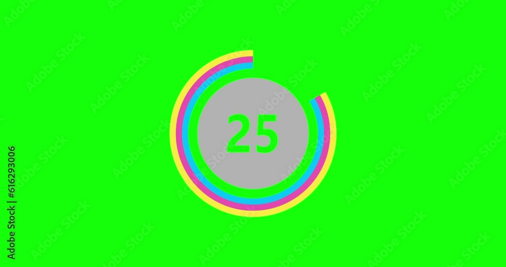 Countdown timer from 30 to 0 seconds realtime. Modern flat design of countdown animation on green background. 4K resolution.
