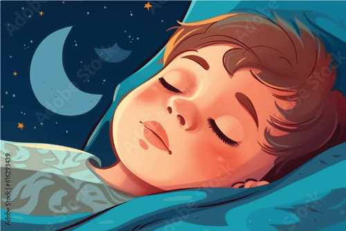 vector illustration of Kid Sleeping And Waking Up.