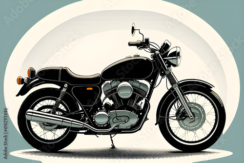 Illustration of a generic motorcycle.  AI-generated fictional illustration  