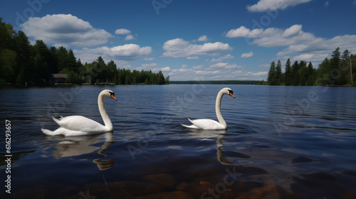 two swan on lake generative ai