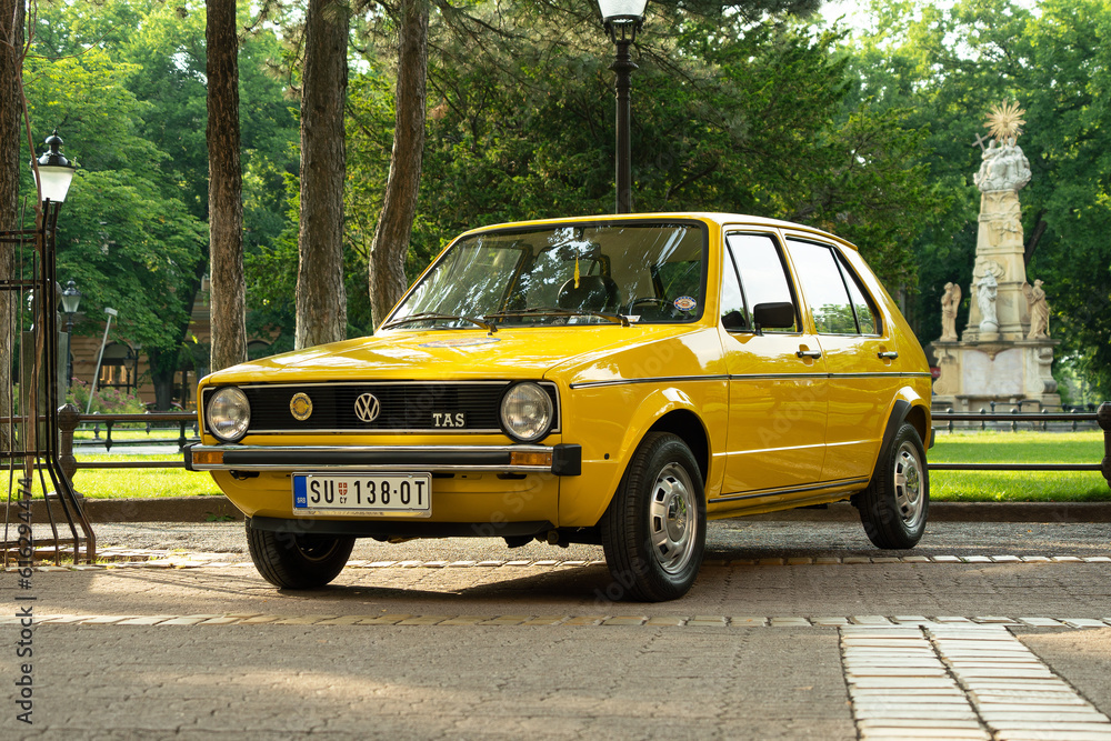 Yellow Volkswagen Golf 1 JL in excellent condition is parked in Subotica,  Serbia, 21.06.2023 Stock Photo | Adobe Stock