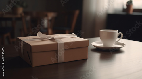 gift box on wooden table background generative ai