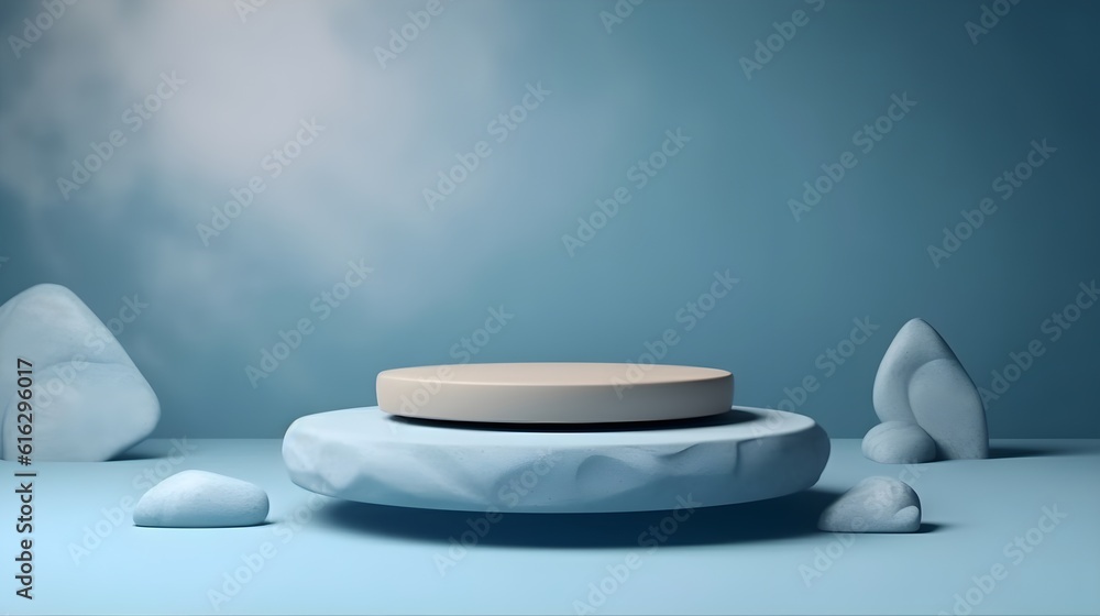 Empty stone pedestal background. Modern product display design. Luxury mockup template. Generative AI Empty stone pedestal background. Modern product display design. Luxury mockup template. Generative AI