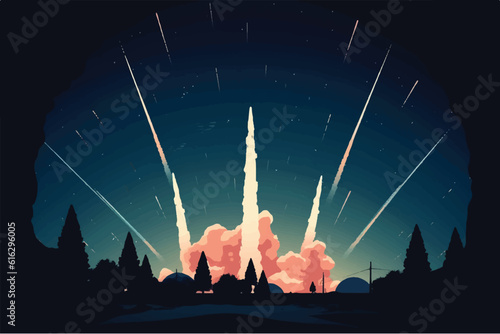 vector illustration of Take-off Missiles at Night - Simple.