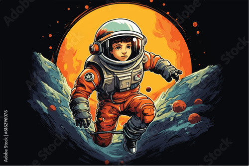 vector illustration of Astronaut boy flying on spaceship.