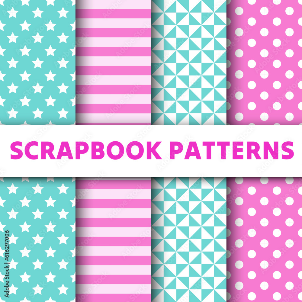 Scrapbook seamless pattern. geometric textures set. pastel colors illustration.
