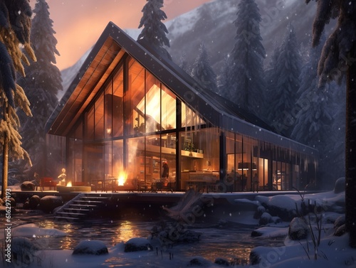 House in the winter woods  generative AI