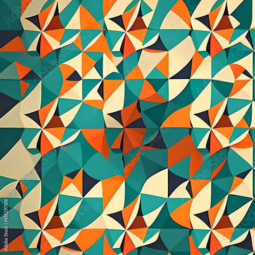 Background illustration  Mosaic illustration with triangular figures  Blue  orange  and white illustration  Geometric figures illustration.     