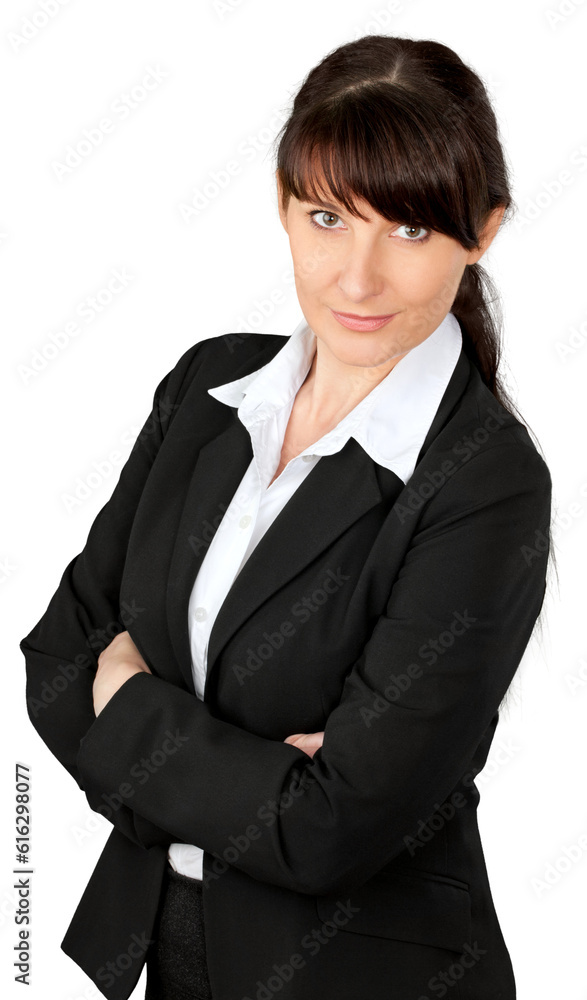 Woman in business suit with arms folded Woman in business suit with arms folded