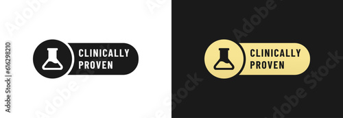 Clinically proven label or Clinically proven sign vector isolated in flat style. Clinically proven label for product packaging. Best clinically proven label icon for cosmetic or health product packagi