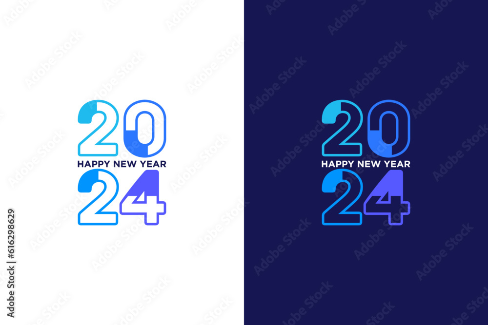happy new year 2024 illustration, 2024 design with unique numbers