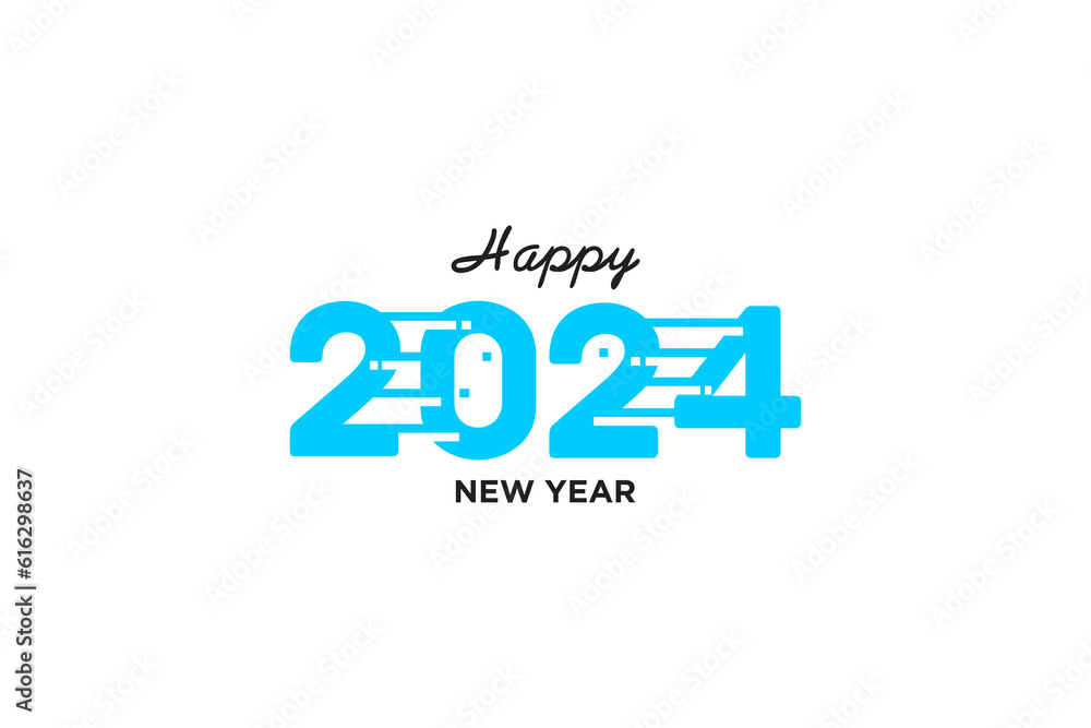 happy new year 2024 vector, 2024 design background with connected numbers on white background