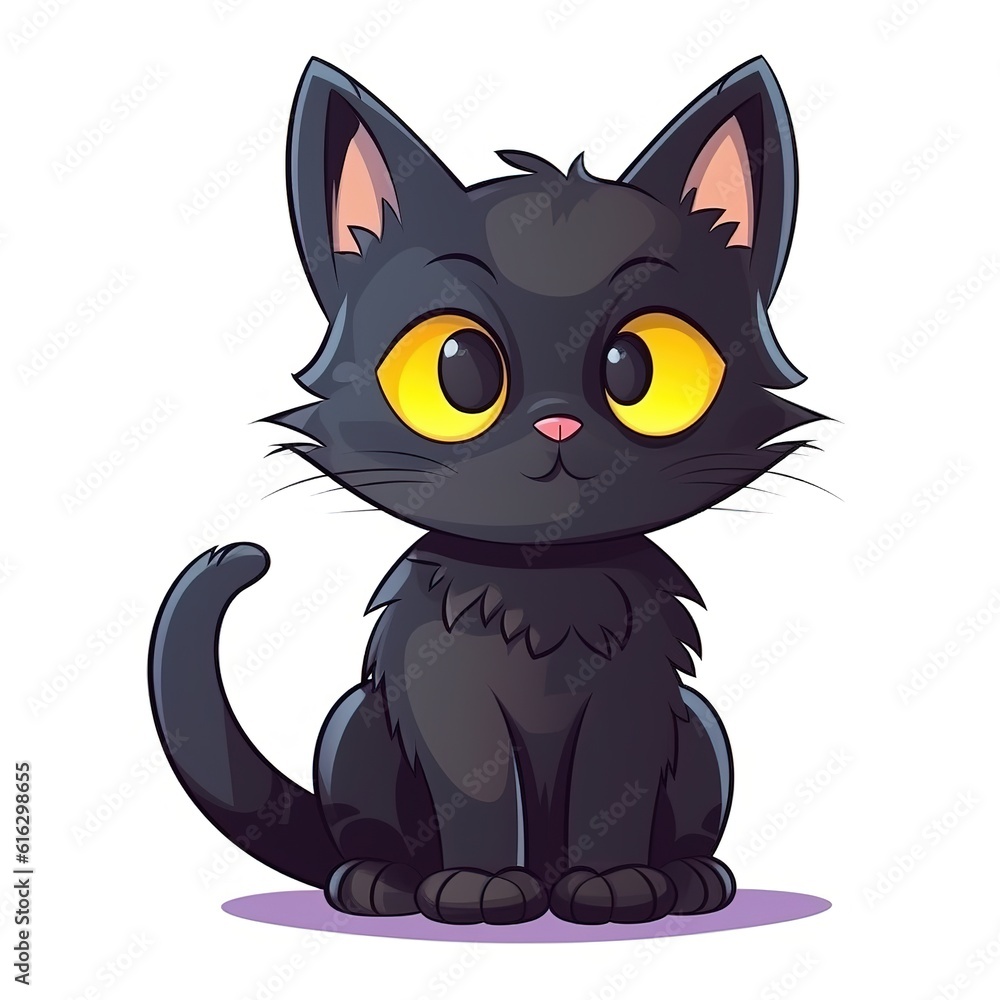 cute black cat isolated on a white background cartoon style