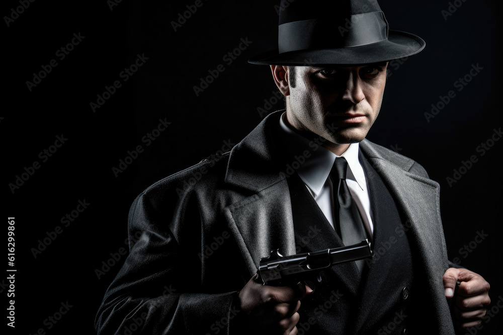 Mafia boss movie concept in dark black background, mafia movie, crime committees. Generative AI