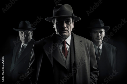 Mafia boss movie concept in dark black background, mafia movie, crime committees. Generative AI photo