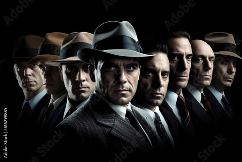 Mafia boss movie concept in dark black background, mafia movie, crime committees. Generative AI © MVProductions